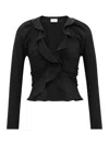 Saint Laurent Ruffled Blouse In Silk Crêpe De Chine In Black