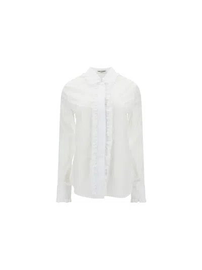 Saint Laurent Ruffled Button-up Shirt In Blanc