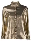 SAINT LAURENT RUFFLED COLLAR METALLIC BLOUSE