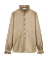Saint Laurent Ruffled Collar Metallic Blouse In Nude