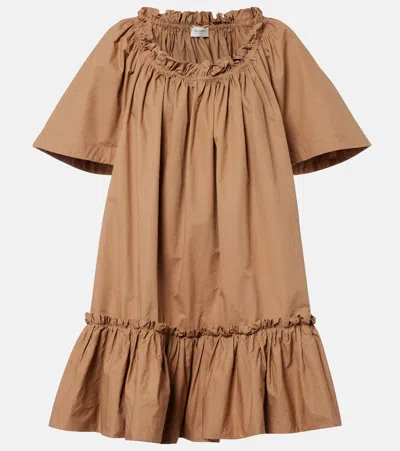 Saint Laurent Ruffled Cotton Minidress In Brown