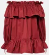 Saint Laurent Cotton Twill Mini Dress In Rouge Fonce