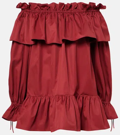 SAINT LAURENT RUFFLED COTTON TWILL MINIDRESS