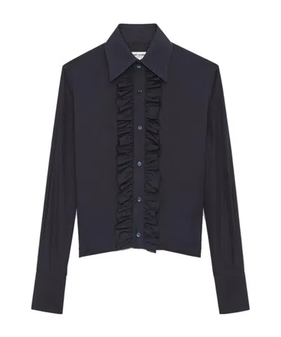 Saint Laurent Ruffled-detail Long-sleeved Shirt In Black