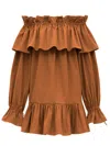 Saint Laurent Flounces Mini Dress In Brown