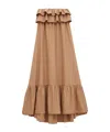 Saint Laurent Beige Long Dress With Bustier Neckline And Ruffled Skirt In Cotton Woman In Brown