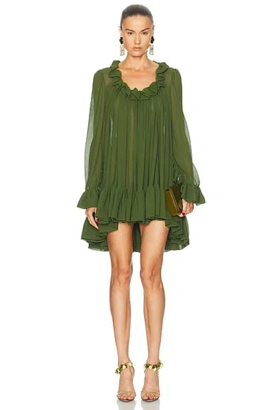 Saint Laurent Ruffled Dress In Green