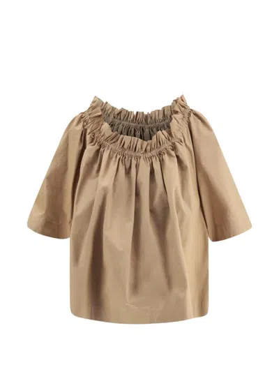 Saint Laurent Ruffled Gathered Top In Neutral
