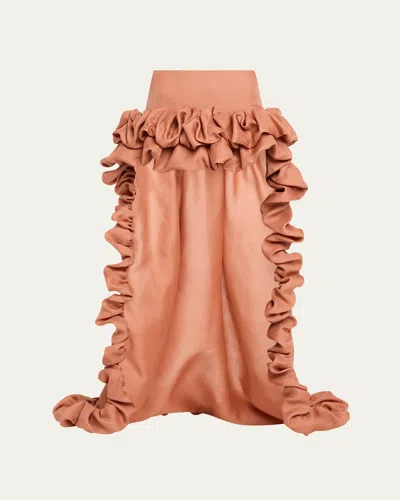 Saint Laurent Ruffled High-low Silk Skirt In Pink