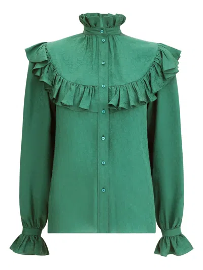 SAINT LAURENT RUFFLED HIGH-NECK BLOUSE
