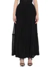 Saint Laurent Ruffled High Waist Long Skirt In Noir