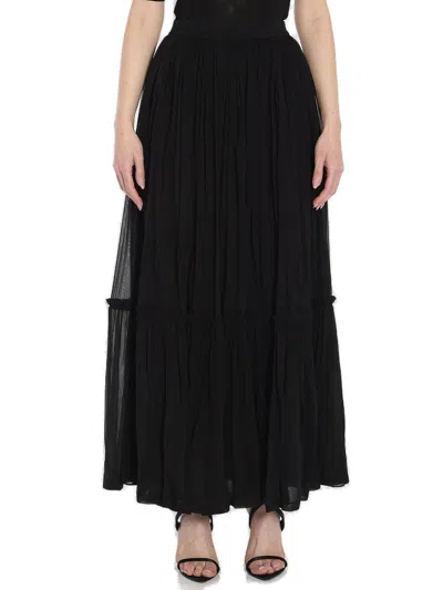 Saint Laurent Ruffled High Waist Long Skirt In Black