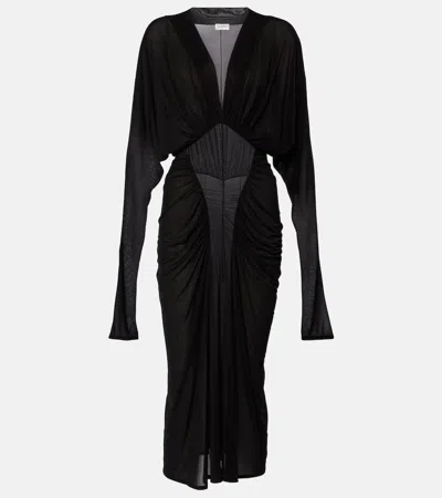 Saint Laurent Ruffled Jersey Maxi Dress In Black