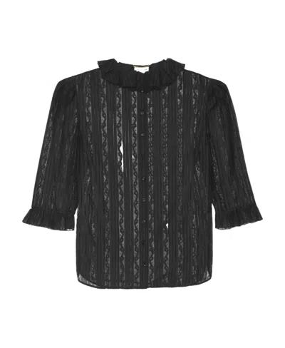 Saint Laurent Ruffled Lace Blouse In Black