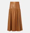 Saint Laurent Lambskin Midi Skirt Gathered Detailing In Vigogne