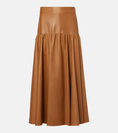Saint Laurent Tiered Leather Midi Skirt In Vigogne
