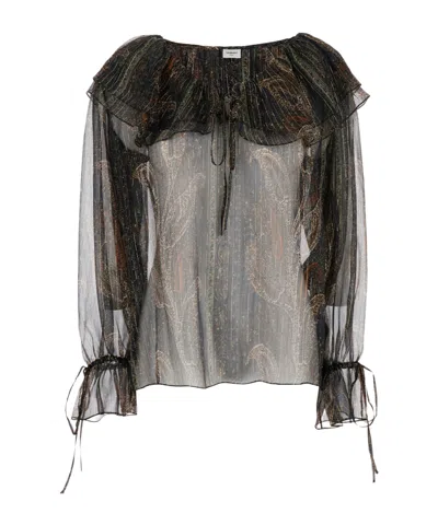 SAINT LAURENT SAINT LAURENT RUFFLED LONG-SLEEVED BLOUSE