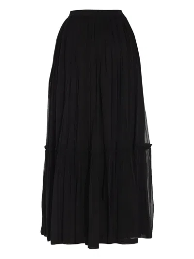 Saint Laurent Ruffled Midi Skirt In Black