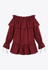 Saint Laurent Cotton Twill Mini Dress In Bordeaux