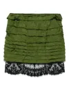 Saint Laurent Layered Cotton And Silk-blend Lace-trimmed Jacquard Mini Skirt