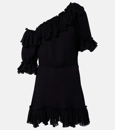 Saint Laurent Ruffled Silk Crepon Minidress In Black