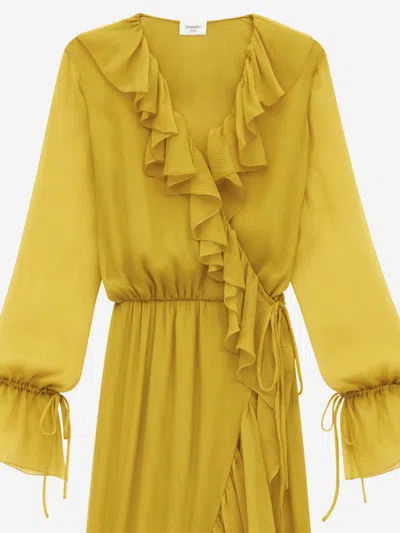 Saint Laurent Ruffled Silk Dress In Multi