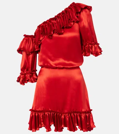 Saint Laurent Ruffled Silk Satin Minidress In Red