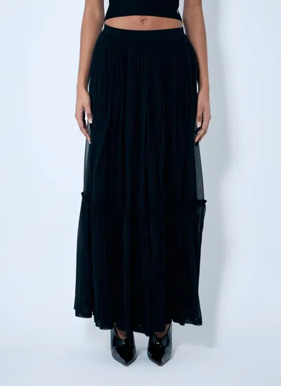 Saint Laurent Long Skirt With Elastic Waistband And Pleated Design In Black