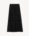 Saint Laurent Flounced Skirt In Silk Crepe Muslin In Black