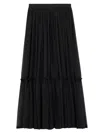 Saint Laurent Flounced Skirt In Silk Crepe Muslin In Black