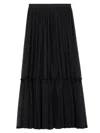 Saint Laurent Flounced Skirt In Silk Crepe Muslin In Black