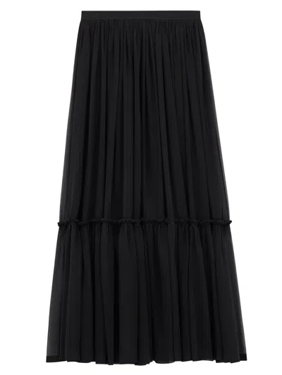 SAINT LAURENT RUFFLED SKIRT IN SILK CREPE MUSLIN