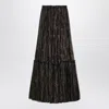 Saint Laurent Silk Blend Maxi Skirt With Sheer Overlay In Brown