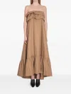 Saint Laurent Beige Long Dress With Bustier Neckline And Ruffled Skirt In Cotton Woman