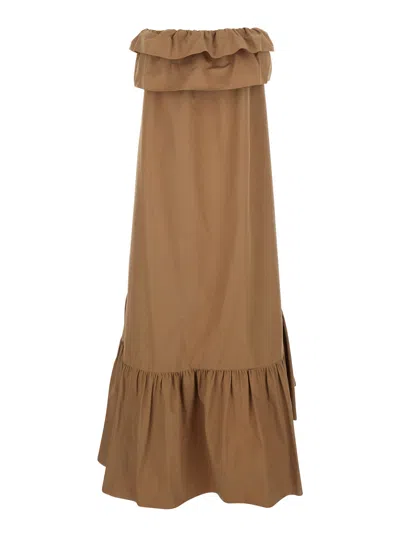SAINT LAURENT RUFFLED STRAPLESS MAXI DRESS