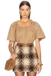 Saint Laurent Ruffled Top In Chatain