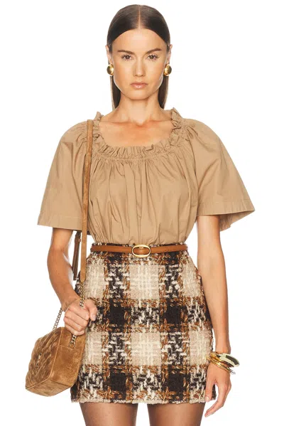 Saint Laurent Ruffled Top In Chatain