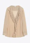 Saint Laurent Beige Ruffled Blouse In Silk Women In Beige