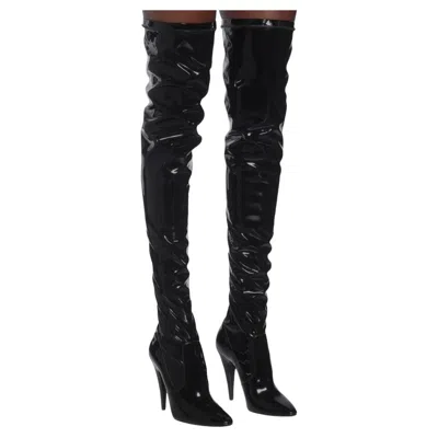 Pre-owned Saint Laurent Runway 110 Aylah Over-the-knee Vinyl Boots Size 40 Patent Leather In Black