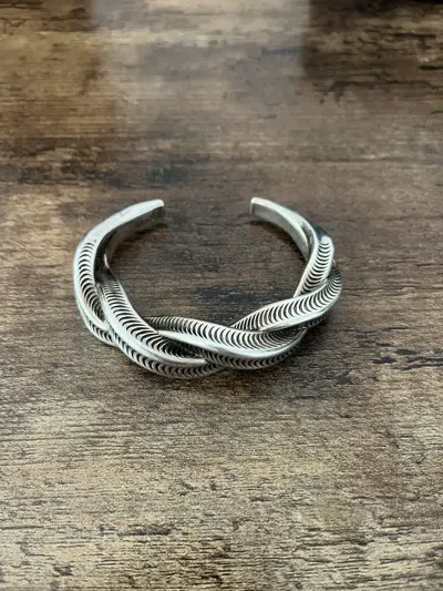 Pre-owned Saint Laurent Runway  Twisted Cuff Braceletfeather Engraved In Black