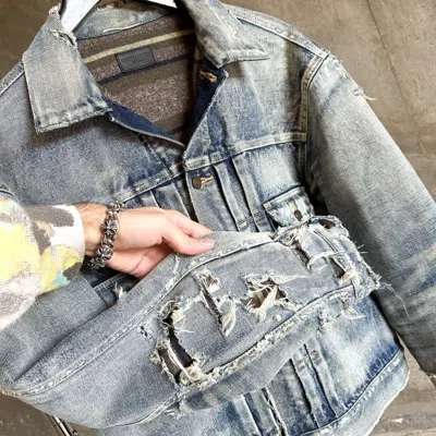 Pre-owned Saint Laurent Runway Slp Ss21 Destroyed Denim Jacket