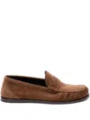 Saint Laurent Cassandre Suede Penny Loafers In Brown