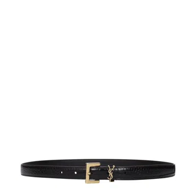 Saint Laurent Women's Belt Brown Leather/dark Chocolate In Black