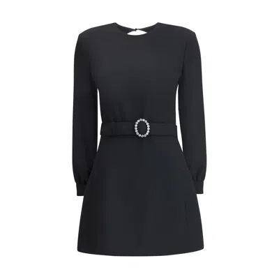 Saint Laurent Wool-cotton Belted A-line Mini Dress In Black