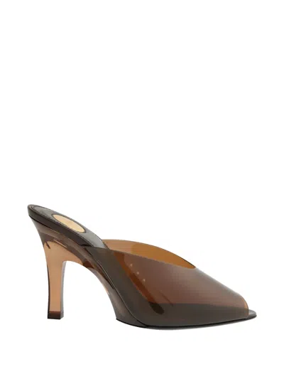 Saint Laurent Pvc Sabrina Mules Peep Toe Transparent Upper In Black