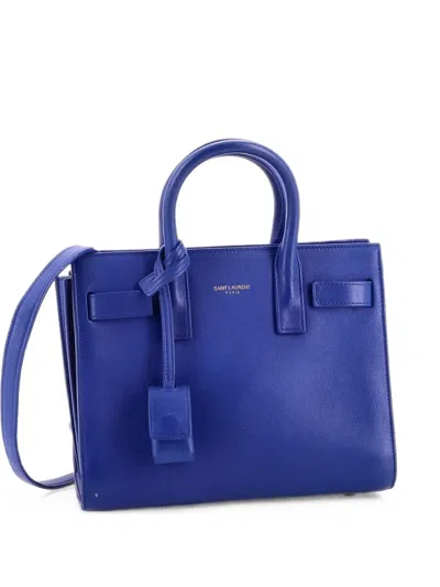 Pre-owned Saint Laurent Sac De Jour Bag Leather Nano Tote Bag In Blue