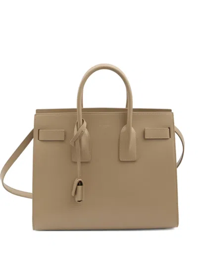 Saint Laurent Sac De Jour Embossed Handles Small Tote Bag In Neutral