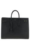 Saint Laurent Leather Handbag With Frontal Logo Print In Black