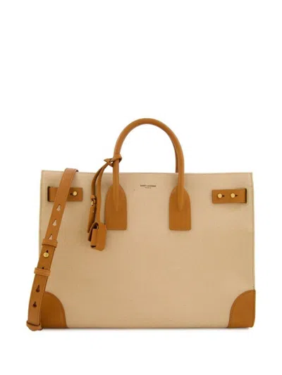 Saint Laurent Sac De Jour Large And Slim In Canvas And Leather Bags In Beige