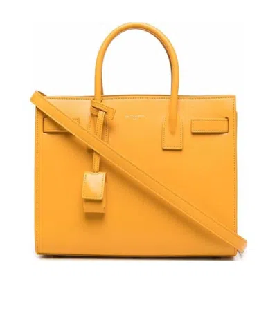 Saint Laurent Sac De Jour Logo Detailed Tote Bag In Yellow